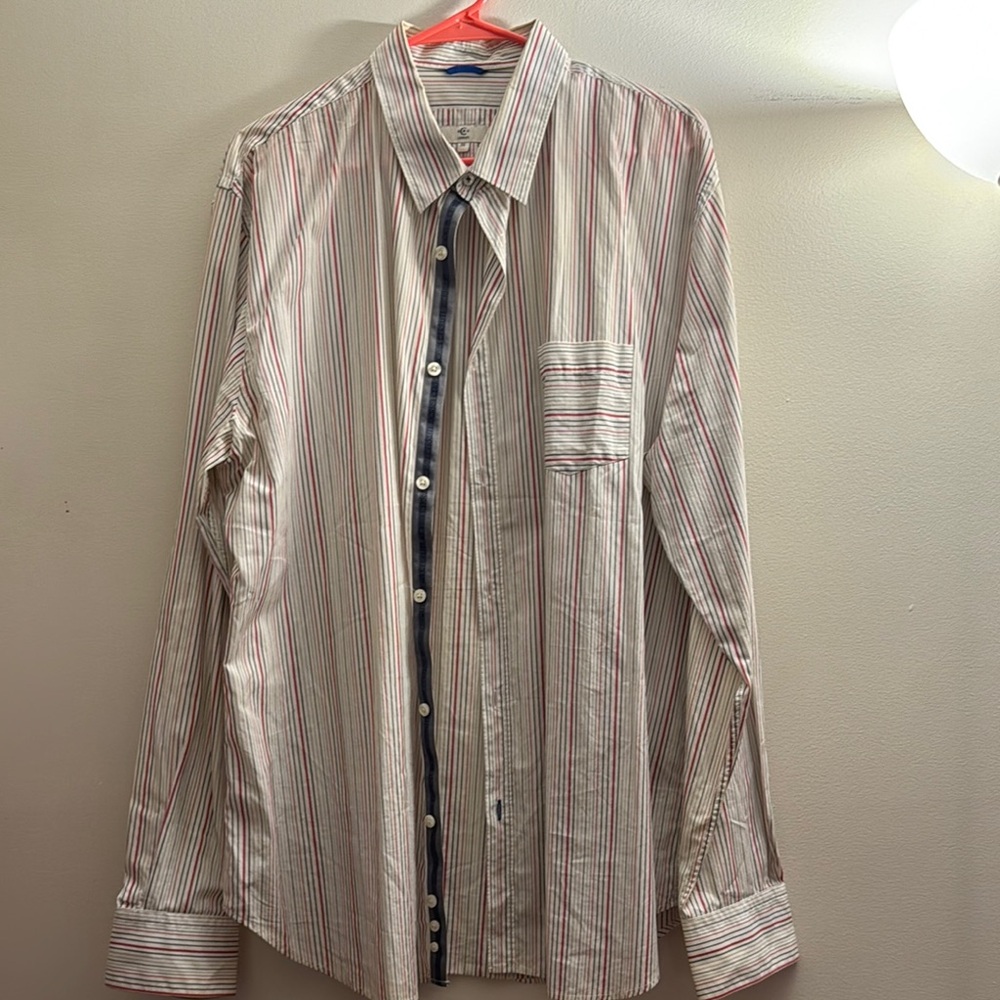 Cerruti Men’s White Striped Casual Button Down Shirt Size: XXL
